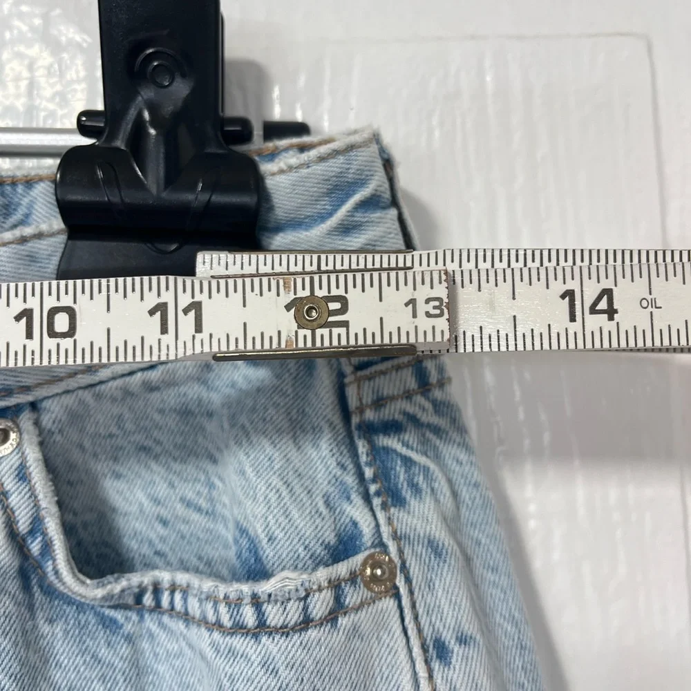 Zara High Rise button fly straight leg distressed denim jeans sz 4